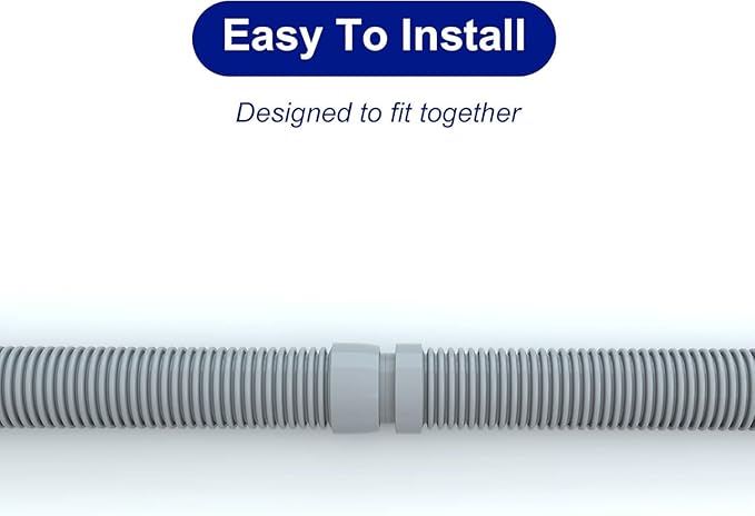 Poolvio Pool Vacuum Hose 33 Feet (10 x 40 Inch), 1.5 Inch Cuffs, Compatible with Most Inground Pool Automatic Cleaners, Gray