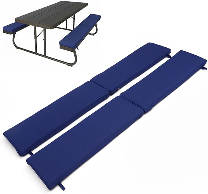 Picnic Bench Cushions 2 Pack, Outdoor Picnic Bench Seat Pads – Water-Resistant Polyester Fabric with High-Density Foam, 72" x 12" x 2", Portable & Foldable for Picnic Tables, Camping, Patio-Navy blue