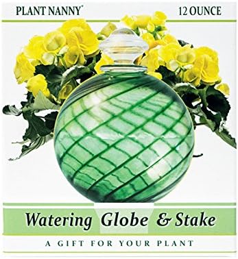 Plant Nanny 12oz Green Spiral Fluted Watering Globe & Stake Set