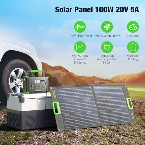 100W Portable Solar Panel, 23.5% High Efficiency ETFE Foldable Solar Charger for Power Station Generator, IP65 Waterproof with Kickstands, 18V Output for RV Camping Van Off-Grid Outdoor