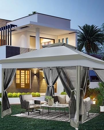 COBIZI 12x12 Pop up Gazebo on Clearance with Mosquito Netting, carpas para Patio Deals, Outdoor Canopy Tent with Portable Carrying Bag, Patio Gazebo for Garden Backyard & Lawn & Beach, Grey