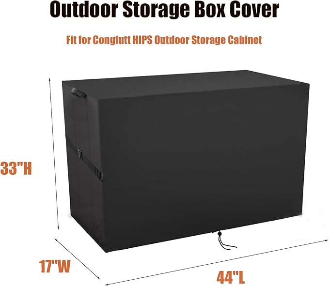 Deck Box Cover for Congfutt Outdoor Storage Cabinet, Waterproof Resin Storage Box Bin Covers Outdoor Sideboard Cover- 44"L x 17"D x 33"H