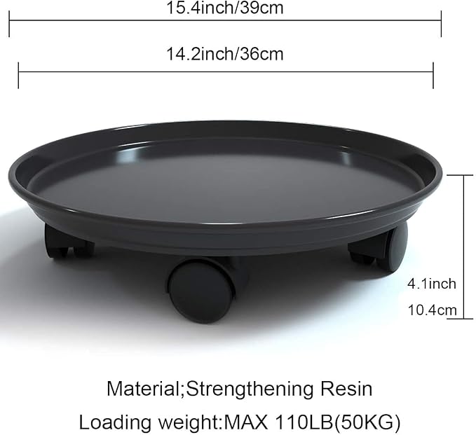 Plant Caddy with Wheels Heavy Duty,4 Pack of Plant Pallet Caddy,Round Potted Plant Stand Mover,Rollers Dolly Trolley Tray with Wheels (15.5" 4pcs Black)