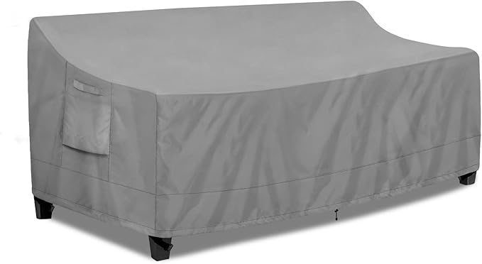 PureFit Outdoor Couch Cover Waterproof Patio Sofa Furniture Covers, 3-Seater Outdoor Cover with Air Vent and Handles, 78W x 35D x 35H Inches, Gray