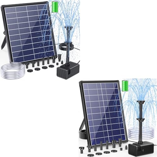 POPOSOAP 6.5W Solar Fountain Pump for Bird Bath Built-in 2400mAh Battery Backup & 8W Solar Powered Bird Bath with 3000mAh Battery Backup for Pond, Bird Bath, Backyard Water Feature