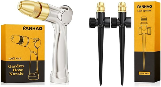 FANHAO Professional Garden Hose Nozzle + 2 Pack Lawn Sprinkler