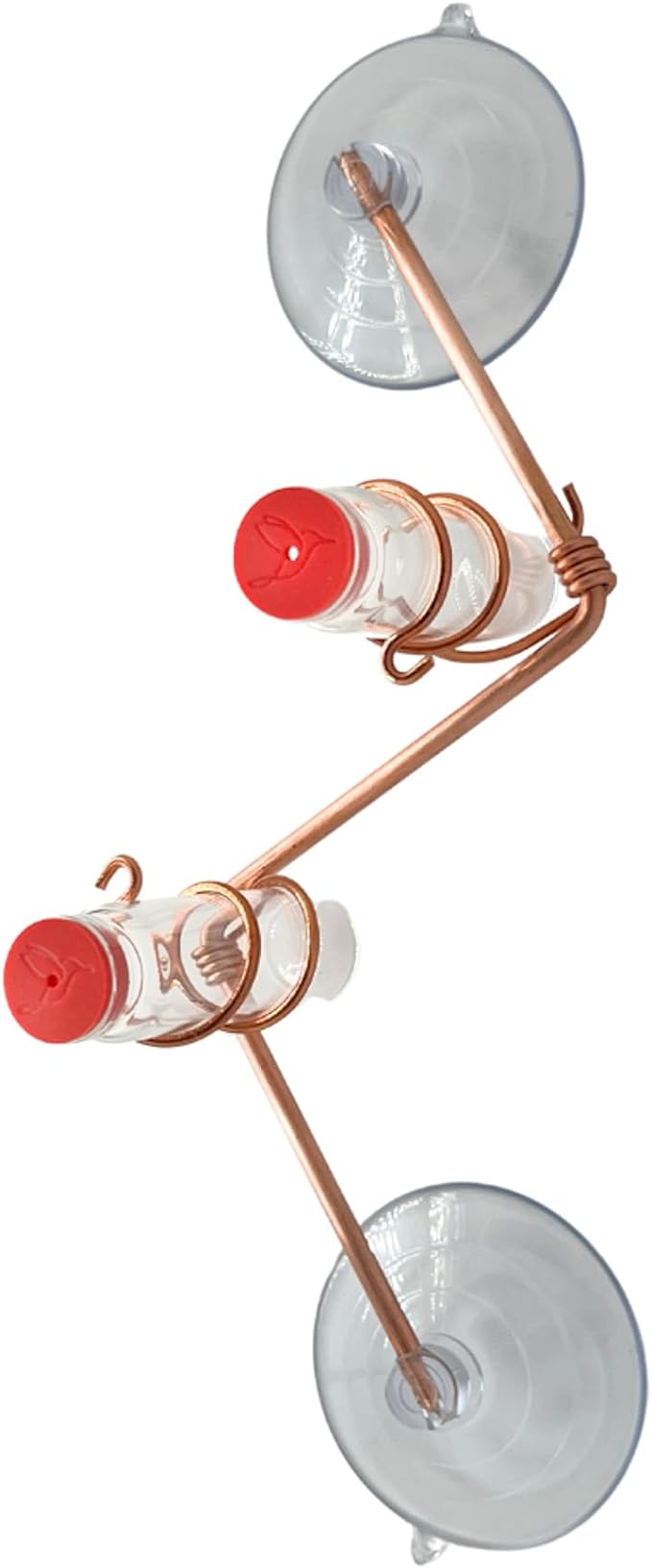 Geometric Window Hummingbird Feeder | Copper and Aluminum | Multiple Stations | Modern Hummingbird Feeder | Handcrafted | Home Décor | Glass Bottles | Suction Cups (Copper)