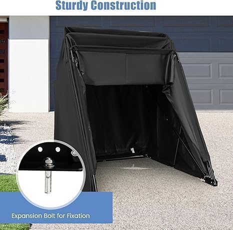 Goplus Motorcycle Shed with Expansion Bolts, Waterproof Motorcycle Garage with 600D Oxford Cloth & Ventilation Window, Suitable for Heavy Motorcycle Vehicle Storage, Size 136" x 54" x 75"