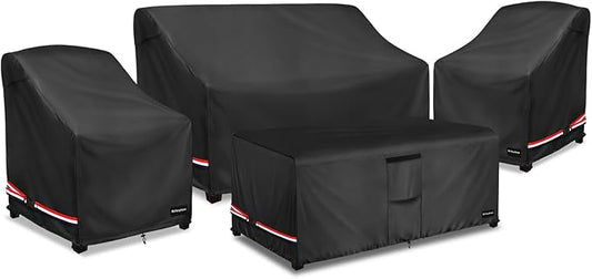 Rileytee Patio Furniture Set Covers,4 Pcs 600D Heavy Duty 100% Waterproof Outdoor Furniture Cover,Fit Patio Loveseat, Chair and Coffee Table (Black,Medium)