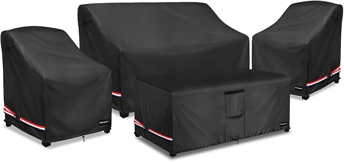 Rileytee Patio Furniture Set Covers,4 Pcs 600D Heavy Duty 100% Waterproof Outdoor Furniture Cover,Fit Patio Loveseat, Chair and Coffee Table (Black,Medium)