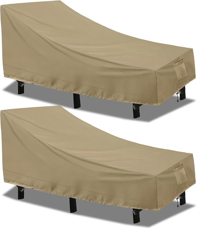 PureFit Outdoor Chaise Lounge Cover, Lounge Chair Covers Waterproof Patio Furniture Lounge Chair Cover, UV Resistant & Weatherproof, 2 Pack, 78"L x 35.5"W x 33"H Inches, Camel