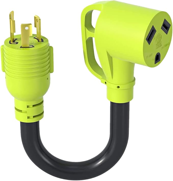 3 Prong 30 Amp RV Generator Adapter, NEMA L5-30P Twist Lock Male Plug to NEMA TT-30R Female,Outdoor Ower Equipment Suitable for RV Trailer Camper,Heavy Duty STW 10 AWG, ETL Listed (12 Inch)