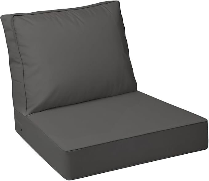 AAAAAcessories Outdoor Deep Seat Cushions with Double Welted Pillow, Waterproof, Fade-Resistant Patio Furniture Replacement Cushions, 23.5" x 25.5" x 5" + 23.5" x 19", Dark Gray