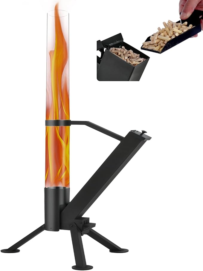 CHARMELEON Stainless Steel Pellet Stove&Wood Pellet Fire Pits for Outside – 51In Wood Pellet Heater–Outdoor Fire Pit for Backyard – Fireplace for Camping Patio Garden Picnic(Glass Tube-39.3In)