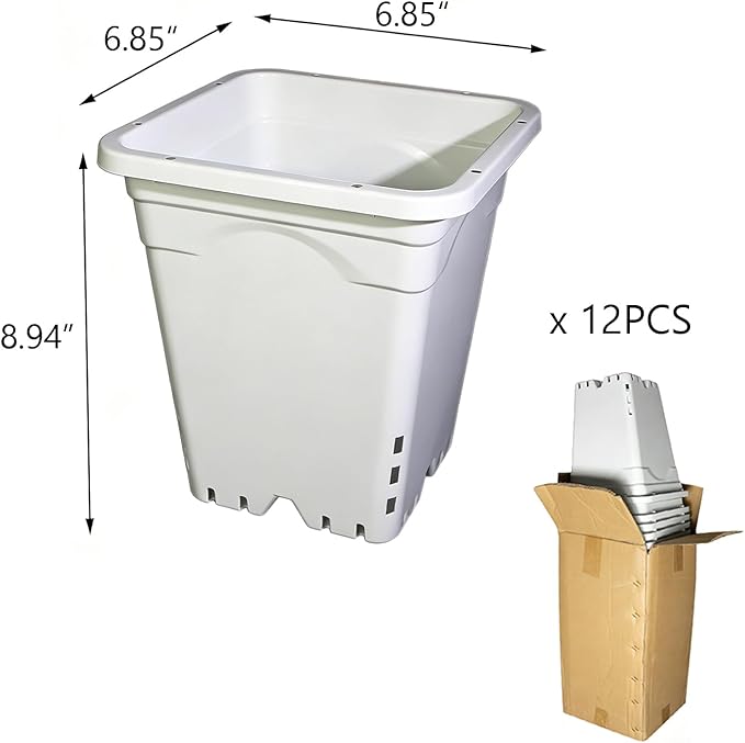 12 Pack 7 Inch Offwhite Square Pot Lightproof Plastic Planter with Hanging Holes, Hydroponic Side Holes Pot