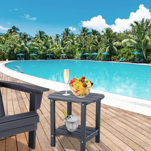 LZRS Double Adirondack Side Table, Outdoor Side Tables, End Tables for Patio, Backyard,Pool, Indoor Companion, Easy Maintenance & Weather Resistant(Dark Grey)