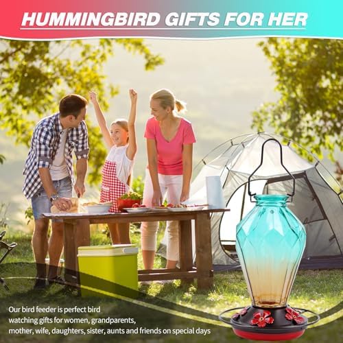 MCHBF Glass Hummingbird Feeders for Outdoor Hanging, 24 OZ Red and 25 OZ Green