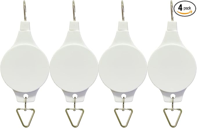 Pack Plant Hook Pulley, Retractable Plant Hanger Easy Reach Hanging Flower Basket for Garden Baskets Pots and Birds Feeder Hang High up and Pull Down to Water Or Feed (White 4Pack)