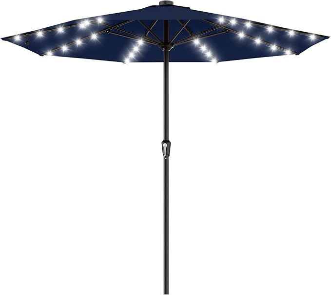 AreShark 11FT Large Patio Umbrella with Solar Lights, Lighted Solar Umbrella with Crank, Outdoor Table Market Umbrellas for Garden, Deck, Backyard, Pool and Beach, Navy