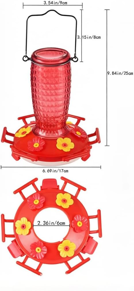 Glass Hummingbird Feeder, Hanging Type Glass Bird Feeder, Flower Bird Feeder disassemble 6 Bee-Proof Feeding Ports, 360° Perch, Leak-Proof 2026 New