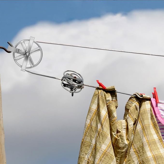Clothesline Pulley 2 Pack Outdoor Laundry Clothes Hanging Rope Pulley with Rust-Resistant Iron and Deep Groove for Secure Drying Coats Blankets Shirts