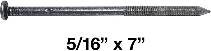 5/16" x 7" Ring Shank Spike Nails - 25 Count - Used for landscaping timbers, railroad ties, pole barns and load bearing structures