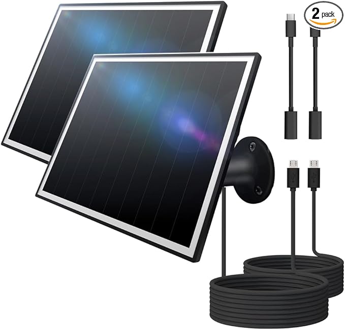 8W Solar Panel for Outdoor Security Camera, 5V Micro USB and USB - C Solar Panel Charger ，Fits Eufy/Wyze/Reolink DC 5V Output, IP65/360° Adjustable, 9.8ft Cable, Fast Charging