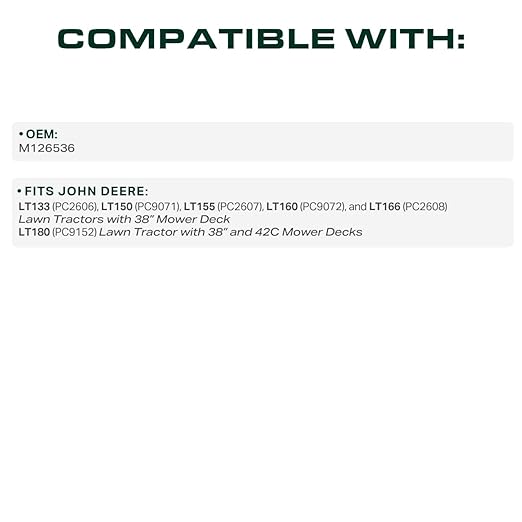UDC Parts M126536 Mower Deck Belt Replacement for John Deere LT155 LT160 LT133 LT150 LT166 LT180 38 Inch/Aramid Cord / 114.2 inches