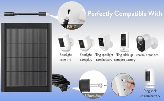 Ring Solar Panel(2nd Generation), 5W Ring Solar Panel Charger with Mount for Stick Up Camera & Pro, Spotlight Plus & Pro, Stick Up Cam Battery, Spotlight Cam Battery (2 Pack Black)