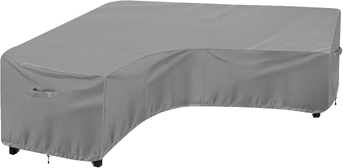 OutdoorLines Waterproof Outdoor Patio Sectional Cover - UV Resistant & Windproof V-Shaped Patio Furniture Covers for Deck, Lawn and Backyard, 420D Heavy Duty Couch Cover 100" L (on Each Side) Grey