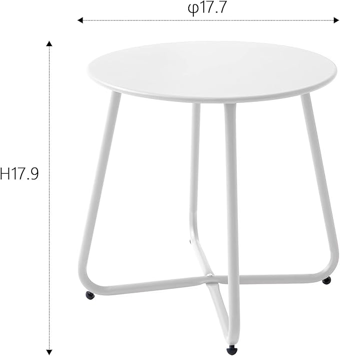 Meluvici Patio Outdoor Side Table Waterproof Round Metal Steel Small Side Table Weather Resistant Portable Outdoor and Indoor End Table for Garden Balcony Yard, White