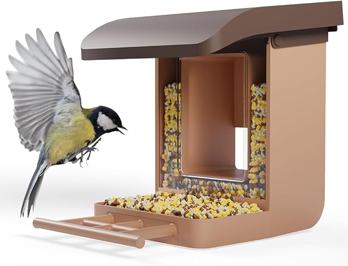 Bird Feeder Camera Case Compatible with Battery Cam Pro, Wyze Cam Outdoor v1/v2, Wyze Camera v4/v3/v3 Pro, 5 DIY Mounting Methods, with a Macro Lens (Solar Panel/Camera NOT Included), Brown