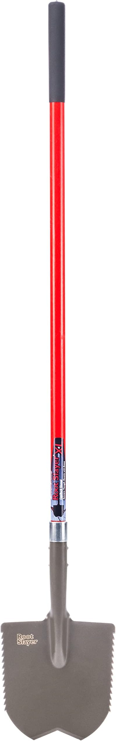 Root Slayer 23011 XL Caprock Garden Shovel for Digging Tough Soil and Roots, Fiberglass Shaft, Steel Spade Tool, Red