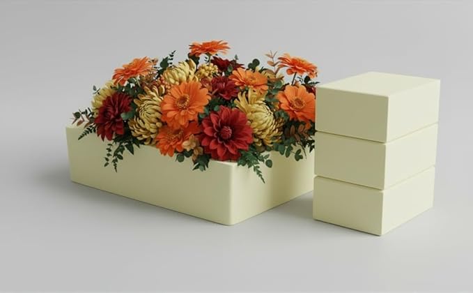 XCEL Floral Foam Blocks - Reusable, Weather Resistant Craft Foam Fresh & Artificial Flower Arrangements, Faux Florist Foam Planters Florist Supplies (Beige White 7" x 7" x 3" - 4 Pack)