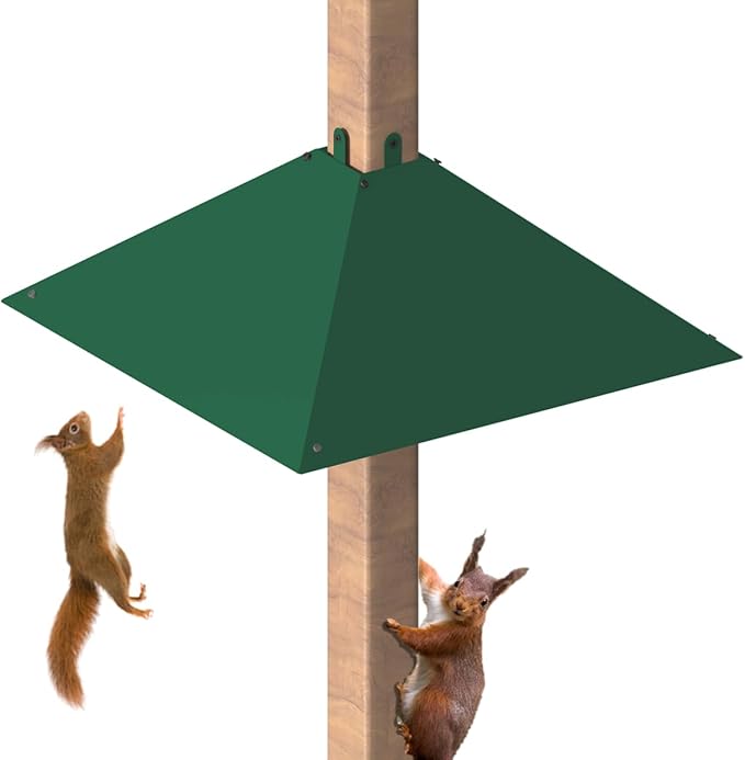 Metal Squirrel Baffle for 4x4 Post, Outside Wooden Pole Mount Squirrel Guards for Bird Feeders, 17 Inch Squirrels Deterrents Stopper to Deter Racoons, Green, 1pcs, (Patented No.: D1069260)