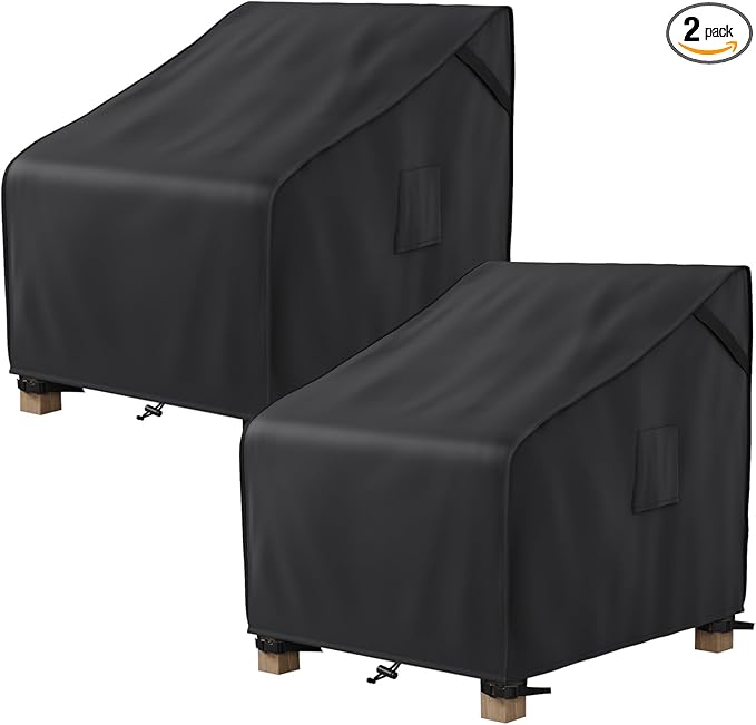 MR. COVER Patio Chair Covers Waterproof, Outdoor Furniture Covers for Rocking Chair, Heavy Duty Anti UV Chair Cover, Fits up to 32"W x 42"D x 35"H, Air Vent and Handles Included,Black, 2 Pack
