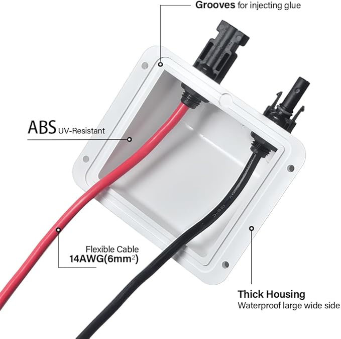 Solar Entry Gland 10ft Weatherproof ABS Double Cable 10AWG for All Cable Types UV Resistance Dual Cable Entry Housing for Solar Project on Rv,Boat,Camper,Van