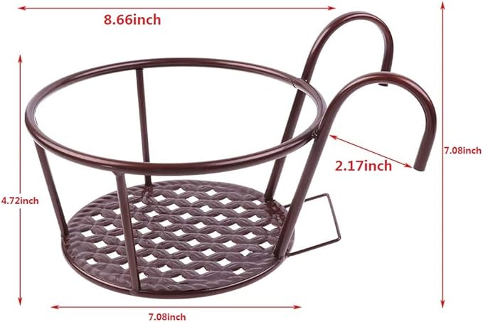 Hanging Railing Planters Baskets Art Hanging Flower Stands Balcony Flower Pot Holders Plant Iron Racks Fence Metal Potted Stand Mounted Balcony Round Plant Basket Shelf Container Box,Garden Steel Pots