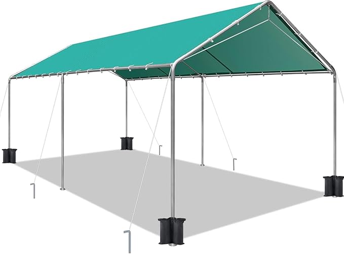 Heavy Duty 10 X 20 Ft Easy to Assemble Metal Car Canopy Shelter with Reinforced Steel Cables, Outdoor Portable Garage for Car, Boat Tent, Green
