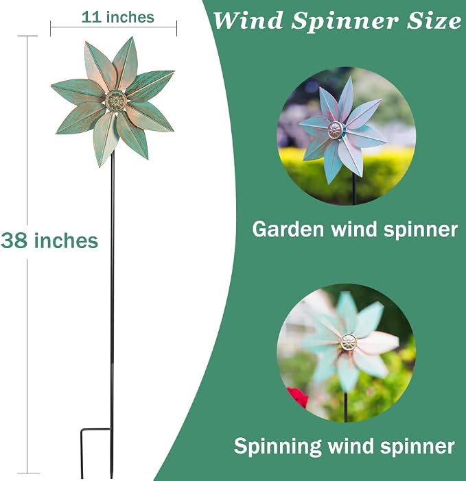 DREAMYSOUL Pinwheels for Yard and Garden, 38 Inches Metal Kinetic Wind Spinner for Outdoor Garden Patio Yard Decor