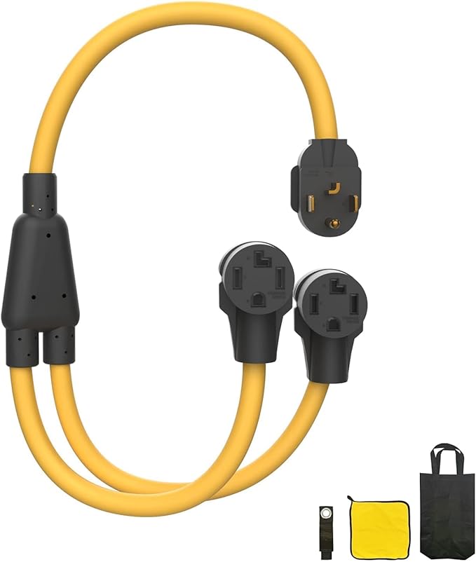 4 Prong 30 amp NEMA 14-30 Splitter Cord for New Dryer EV Level 2 Charging 14-30P to 2X 14-30R Dual Y Adapter Cable One Device at a Time