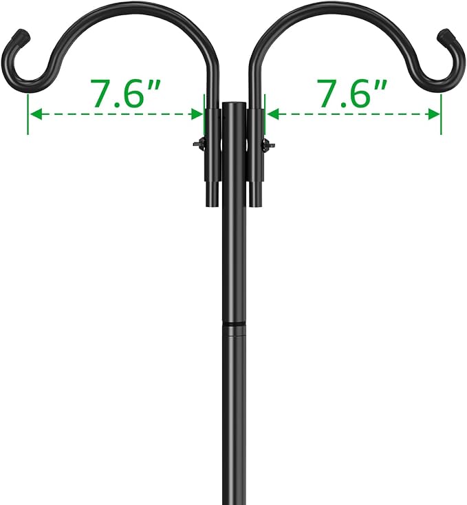 GOFORWILD Double Shepherds Hook for Outdoor, with 5-Prong Base, 76inch Adjustable Metal Bird Feeder Pole for Hanging Bird Nest, Plant Basket,Lantern,Solar Light 2 Pack