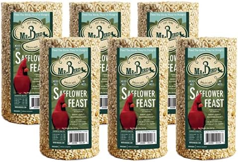 6-Pack Mr. Bird Safflower Feast Wild Bird Seed Cylinder 28oz | Wild Bird Food for Outdoor Birds | Backyard Birdfeeding | Squirrel Resistant Bird Food