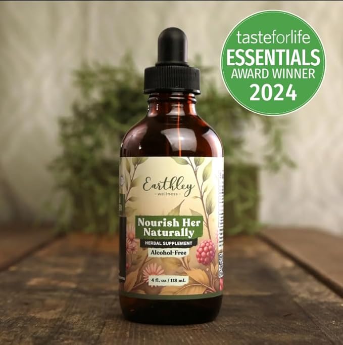 Earthley Wellness Nourish Her Naturally, Liquid Botanical Multivitamin for Women with Raspberry Leaf, Dandelion Leaf, Alfalfa, and Nettles, Supports Energy, Gut Health, and Wellness (4oz, Nourish Her)
