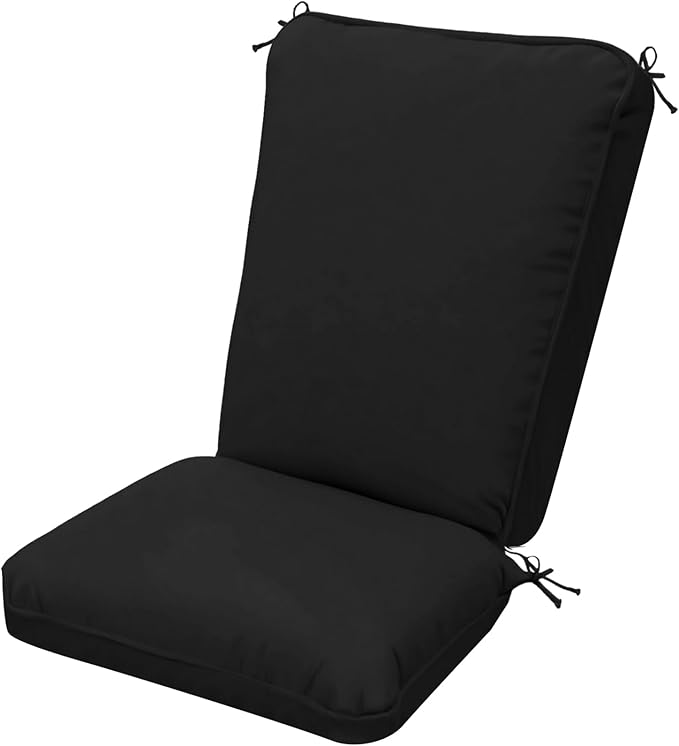 Adirondack Chair Cushions, Waterproof & Fade-Resistant Outdoor Rocking Chair Cushion Set, Removable Seat Pads with Ties for High Back Dining or Patio Chairs, Black