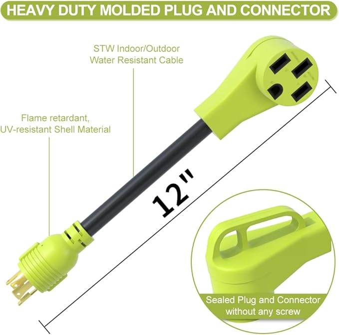 30 Amp to 50 Amp RV Generator Adapter Cord,NEMA L14-30P Twist Lock Male Plug to NEMA 14-50R Female,Outdoor Ower Equipment Suitable for RV Trailer Camper,STW 10 AWG,ETL Listed (12 Inch)