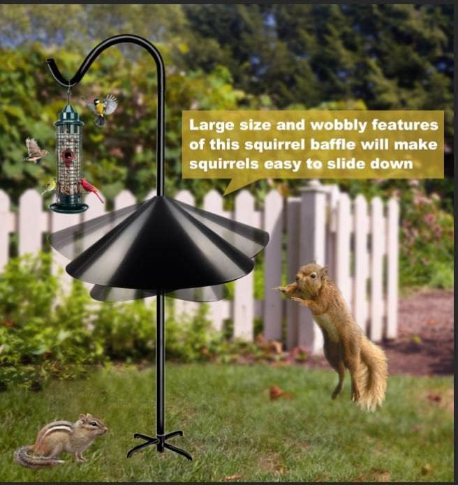 Queension 19-inch Wide Squirrel Proof Baffle,Squirrel Guard Stopper for Outside Shepherd Hooks or OutdoorBird Feeder Poles, Save Bird Houses from Squirrels, Rodents and Raccoons, Black, 2 Pack…