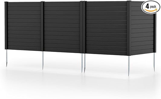 HAPPYGRILL Air Conditioner Fence, 4 Panels Outdoor Privacy Fence Screen w/6 Stakes, 48”W x 48”H PP Pool Equipment Enclosure Trash Can Screen, Decorative Garden Fences for AC Unit Patio Lawn, Black