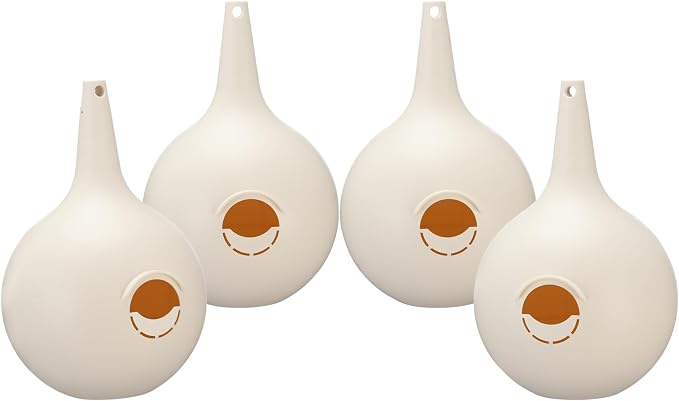 LemonRoad 4 Pieces Martin Gourds Wild Bird Lover's Purple Martin Gourd House 1.25" Entrance 8" Nest Chamber Plastic White Bird House for Outdoors Yard Garden Shepherd's Pole