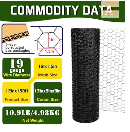 Premium Black Chicken Wire Fencing 13.7inx157in, PVC Coated Chicken Wire, Poultry Netting, Galvanized Chicken Wire Barrier for Floral Arrangements/Craft Projects/Pet/Rabbit